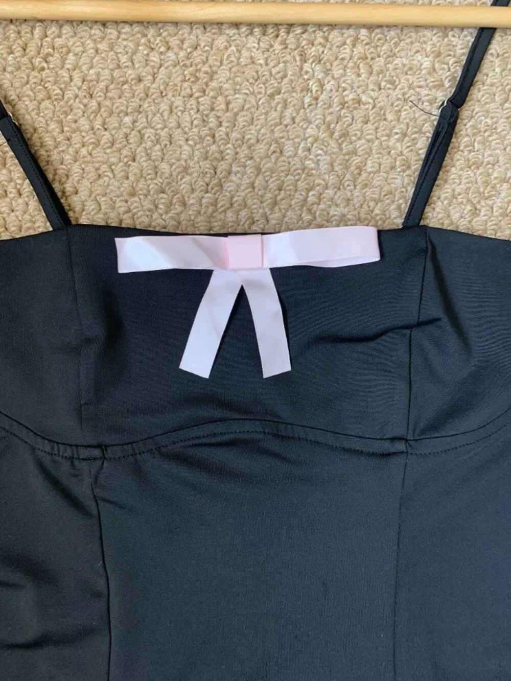 Black Bow Bodycon Mini Dress Spaghetti Strap Cute M - Picture 4 of 6